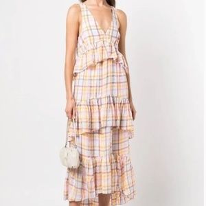 Cinq A Sept Astor Tiered Plaid Print Midi Dress